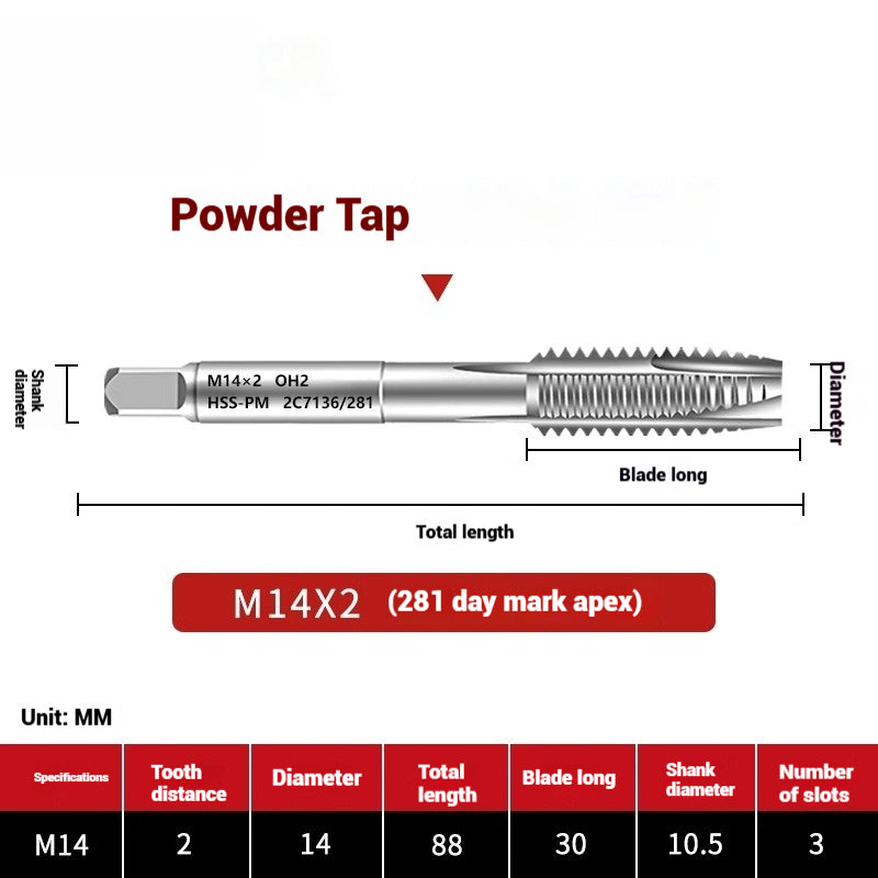 1107-OST powder high-speed steel taps Japanese standard apex screw tip spiral coarse teeth powder metallurgy tapping taps Shandong Denso Pricision Tools Co.,Ltd.